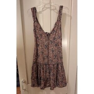 Angie Floral Tiered Mini Dress Mauve Purple Boho Cutout Back Rayon Size L